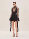 Alexis Aliya Long-sleeve Ruffle Lace Mini Dress In Black