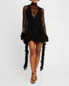Alexis Aliya Long-sleeve Ruffle Lace Mini Dress In Black