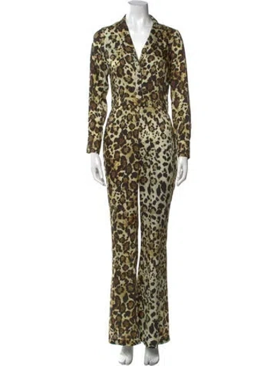 Pre-owned Alexis Animal Print Jumpsuit In Yellow