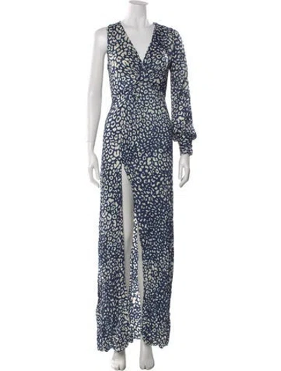 Pre-owned Alexis Animal Print Long Dress In Blue
