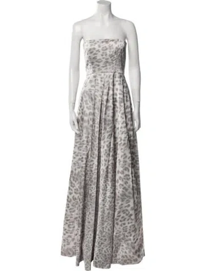 Pre-owned Alexis Animal Print Long Dress In Gray