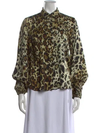 Pre-owned Alexis Animal Print Long Sleeve Blouse In Brown