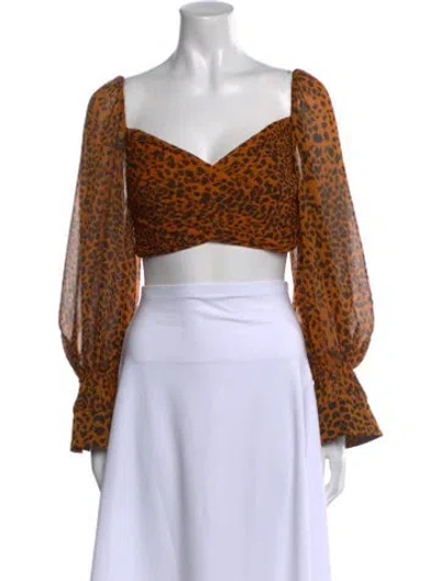 Pre-owned Alexis Animal Print Square Neckline Crop Top In Brown