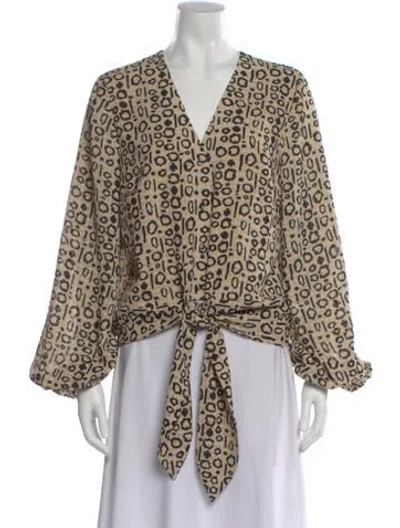 Pre-owned Alexis Animal Print V-neck Blouse In Neutral