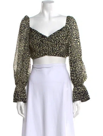 Pre-owned Alexis Animal Print V-neck Crop Top In Black