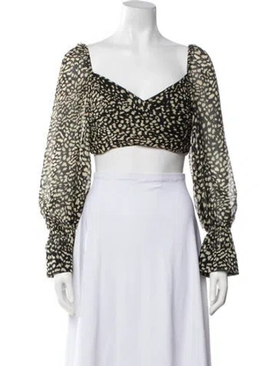 Pre-owned Alexis Animal Print V-neck Crop Top In Black