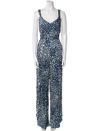 Pre-owned Alexis Animal Print V-neck Jumpsuit In Blue