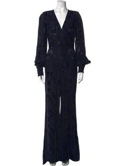 Pre-owned Alexis Animal Print V-neck Jumpsuit In Blue