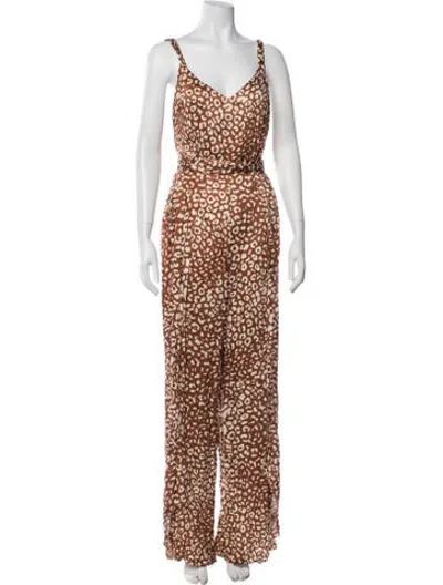Pre-owned Alexis Animal Print V-neck Jumpsuit In Brown