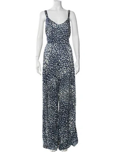 Pre-owned Alexis Animal Print V-neck Jumpsuit W/ Tags In Blue