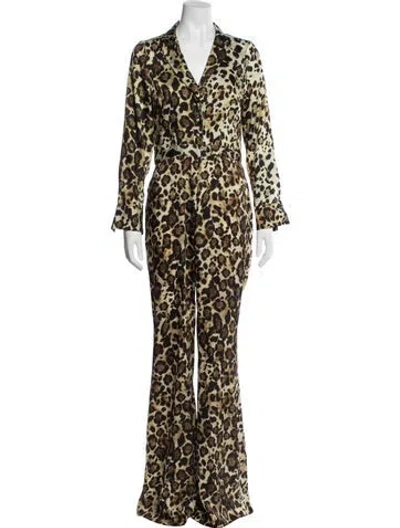 Pre-owned Alexis Animal Print V-neck Jumpsuit In Yellow