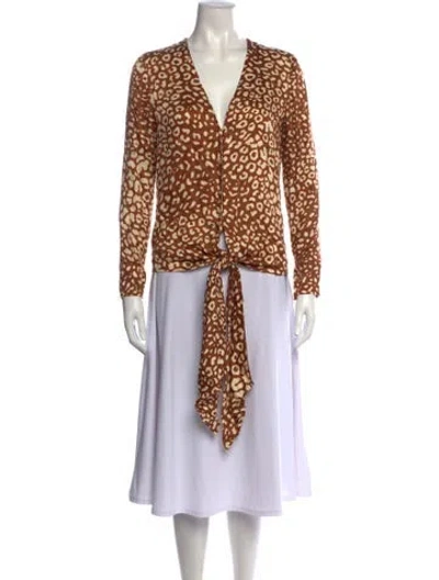 Pre-owned Alexis Animal Print V-neck Top In Brown