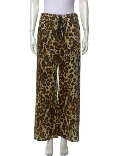Pre-owned Alexis Animal Print Wide Leg Pants In Brown