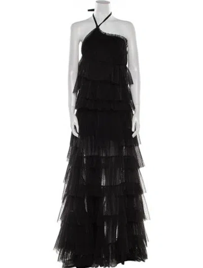 Pre-owned Alexis Asymmetrical Long Dress In Black