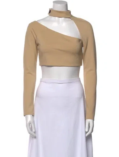 Pre-owned Alexis Asymmetrical Long Sleeve Crop Top W/ Tags In Neutral