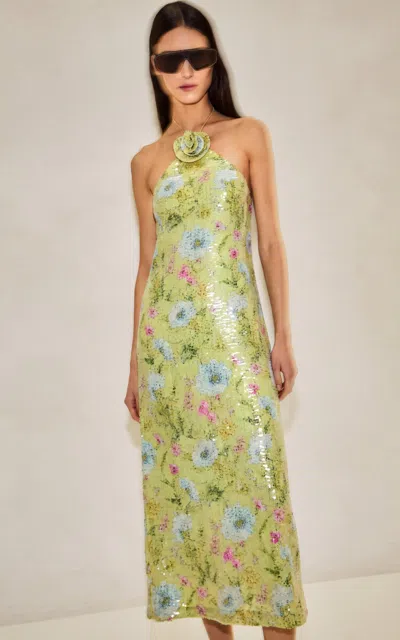 Alexis Balia Sequined Applique Midi Dress In Green