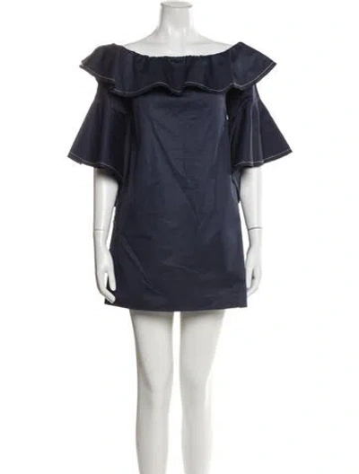 Pre-owned Alexis Bateau Neckline Mini Dress In Blue