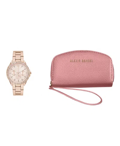 Alexis Bendel Women's Analog Rose Gold-tone Metal Alloy Bracelet Watch, 33mm And Wallet Gift Set In Pink