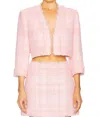 Alexis Checked Tweed Cropped Jacket In Pink