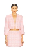 Alexis Checked Tweed Cropped Jacket In Pink