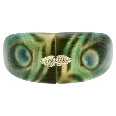 Pre-owned Alexis Bittar Alexis Bitttar Gold Plated And Lucite Peacock Bangle With Rhinestones In Multi