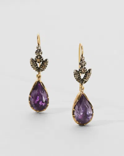 Alexis Bittar Antique 14k Gold And Sterling Silver Earrings With Amethyst And Leafy Diamond Tops In Purple