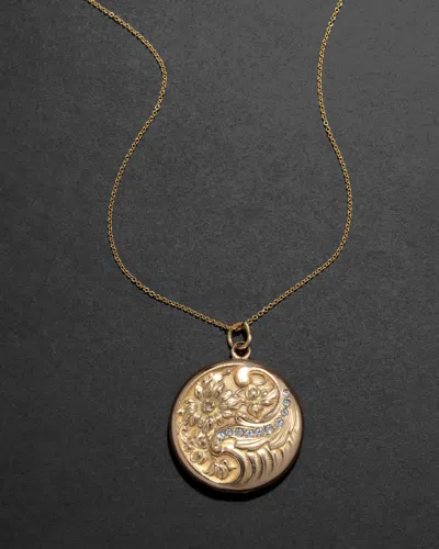 Alexis Bittar Antique 1800s 14k Fill & Paste Crystal Floral Motif Locket Pendant Necklace In Gold