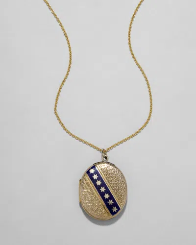 Alexis Bittar Antique 1800s 14k Gold Fill & Enamel Hand Etched Star Motif Locket Necklace