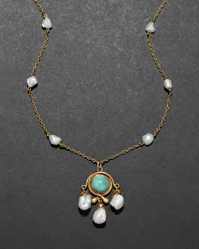 Alexis Bittar Antique 1800s 14k Gold With Natural Pearl & Pendant On Snake Chain Necklace In Metallic