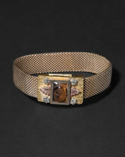 Alexis Bittar Antique 1800s 14k Tricolor Fill & Hand-carved Tigers Eye Handmade Bracelet 1 In Gold