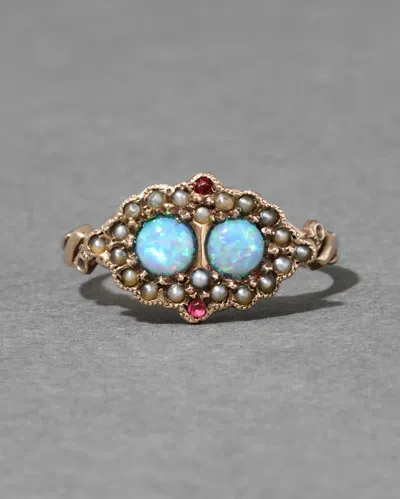 Alexis Bittar Antique 1800s 14k With Natural Opals Surrounded By Seed Pearl & Ruby Ring In Gold