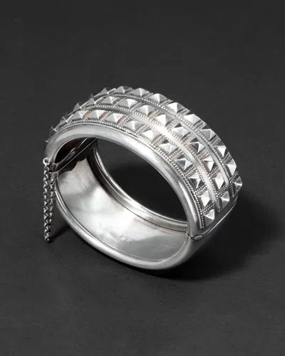 Alexis Bittar Antique 1800s British Sterling Modernist Hinged Cuff Bracelet In White
