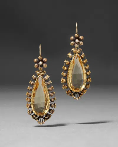 Alexis Bittar Antique 1850s 14k With Citrine & Pearl Drop Earrings In Gold