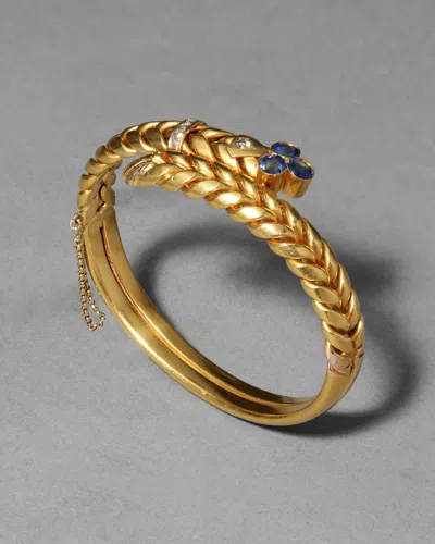 Alexis Bittar Antique 1870s 14k Sapphire & Rose Cut Diamond Hinge Bracelet In Gold