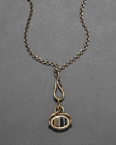 Alexis Bittar Antique 1880s 14k Fill Handmade Reversible Agate Locket Necklace In Gold