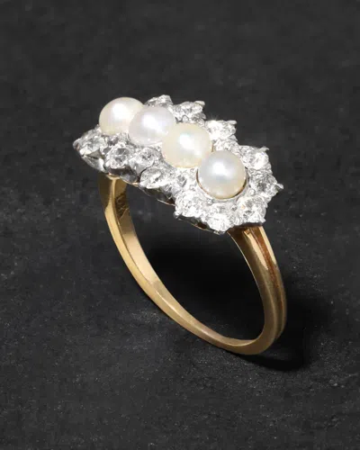 Alexis Bittar Antique 1900s 18k With Natural Pearl & Rose Cut Diamond Cluster Ring In Gold