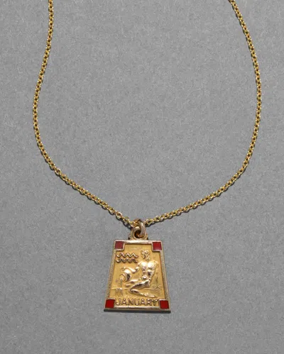 Alexis Bittar Antique 1920s 10k Gold Fill & Enamel Aquarius Zodiac Charm Necklace