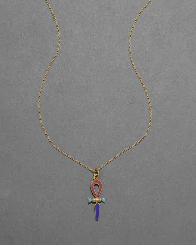Alexis Bittar Antique 1920s 14k & Enamel Egyptian Revival Pendant Necklace In Gold