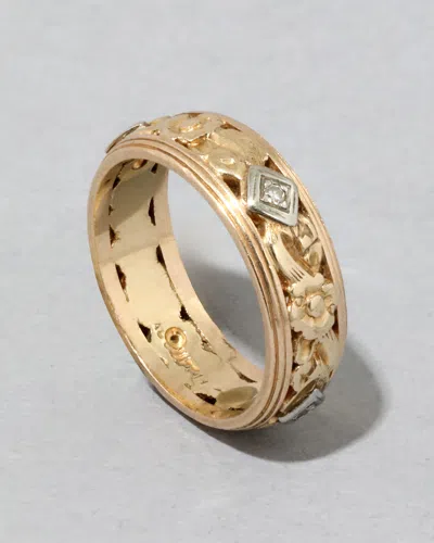 Alexis Bittar Antique 1920s 14k Gold & Diamond Floral Band Ring