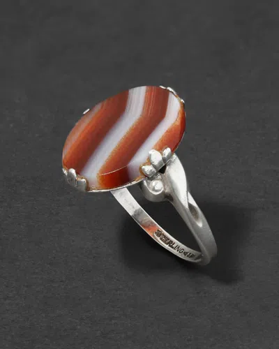 Alexis Bittar Antique 1920s Sterling & Table Cut Agate Ring In Red
