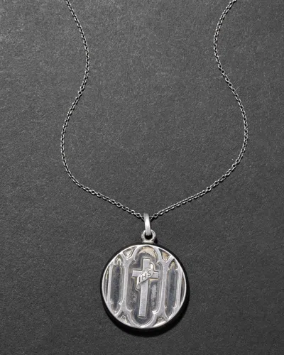 Alexis Bittar Antique 1920s Sterling Cross Locket Pendant Necklace In Pink