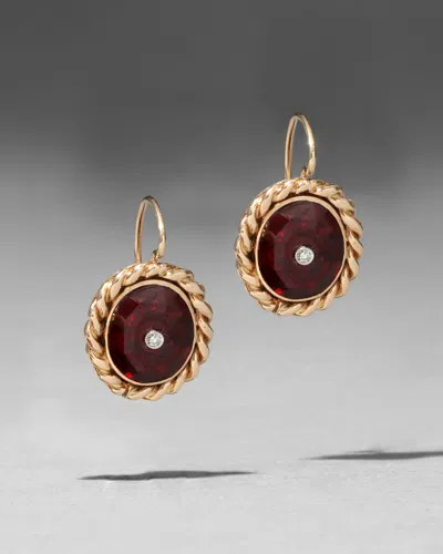 Alexis Bittar Antique 1930s 14k Rope Framed Ruby With Diamond Earrings In Gold