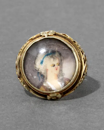 Alexis Bittar Antique Early 1800s 14k English Hand Painted Portrait Floral Shank Ring In Gold