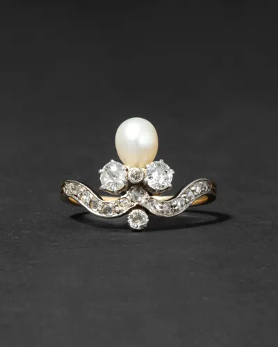 Alexis Bittar Antique Early 1800s 14k Pearl & Diamond Tiara Style Ring In Gold