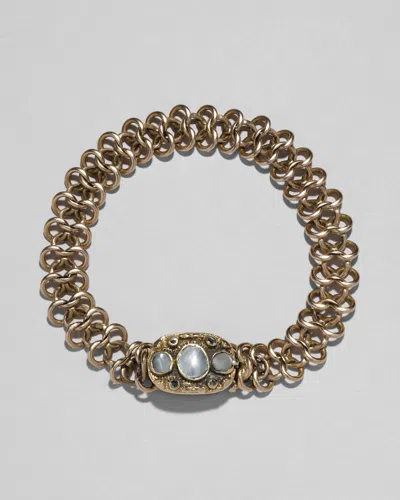 Alexis Bittar Antique Early 1800s 14k With Mother Of Pearl & Diamond Hand Engraved Link Bracelet In Gold