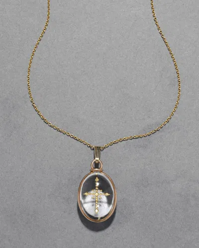 Alexis Bittar Antique Early 1900s 14k Cross With Quartz Pendant Necklace In Gold