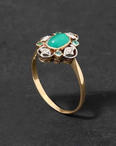 Alexis Bittar Antique Early 1900s 14k With Emerald & Diamond Abstract Floral Design Ring In Gray