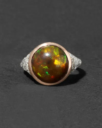 Alexis Bittar Antique Edwardian 1910s 14k Rose Platinum Opal & Diamond Band Ring In Metallic