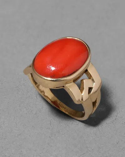 Alexis Bittar Antique Edwardian 1910s 18k & Coral Modern Design Shank Ring In Gold