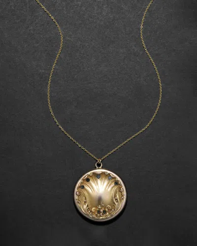 Alexis Bittar Antique Late 1800s 14k Fill & Paste Crystals With Shell & Floral Patterned Locket Necklace In Gold